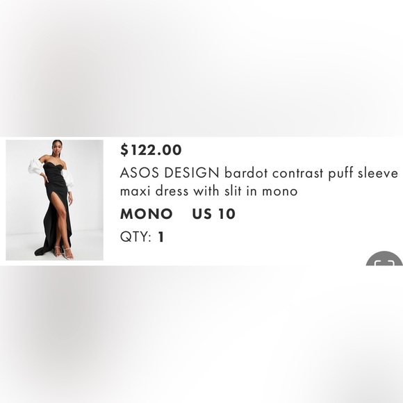 ASOS puff sleeve, high slit, form fitting Size 10 - Picture 3 of 3